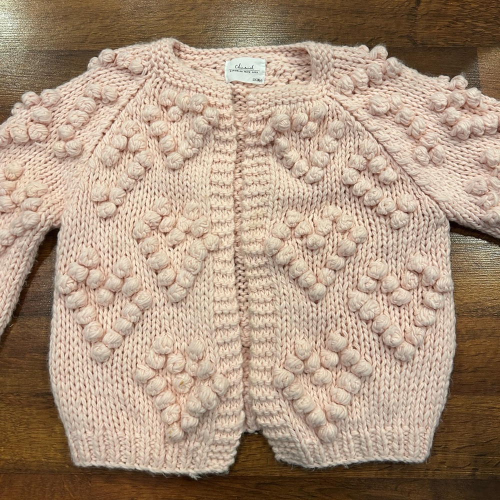 Chicwish Knit Your Love Cardigan Sweater Size Large Pink Hearts Wool Blend